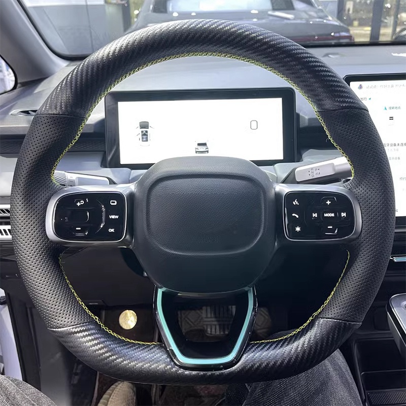 Fishing Boat Steering Wheel - DIY หนังแท้สีดําคาร์บอนไฟเบอร์รถยนต์อุปกรณ์เสริมพวงมาลัยสําหรับ BYD Dolphin Seal Atto3