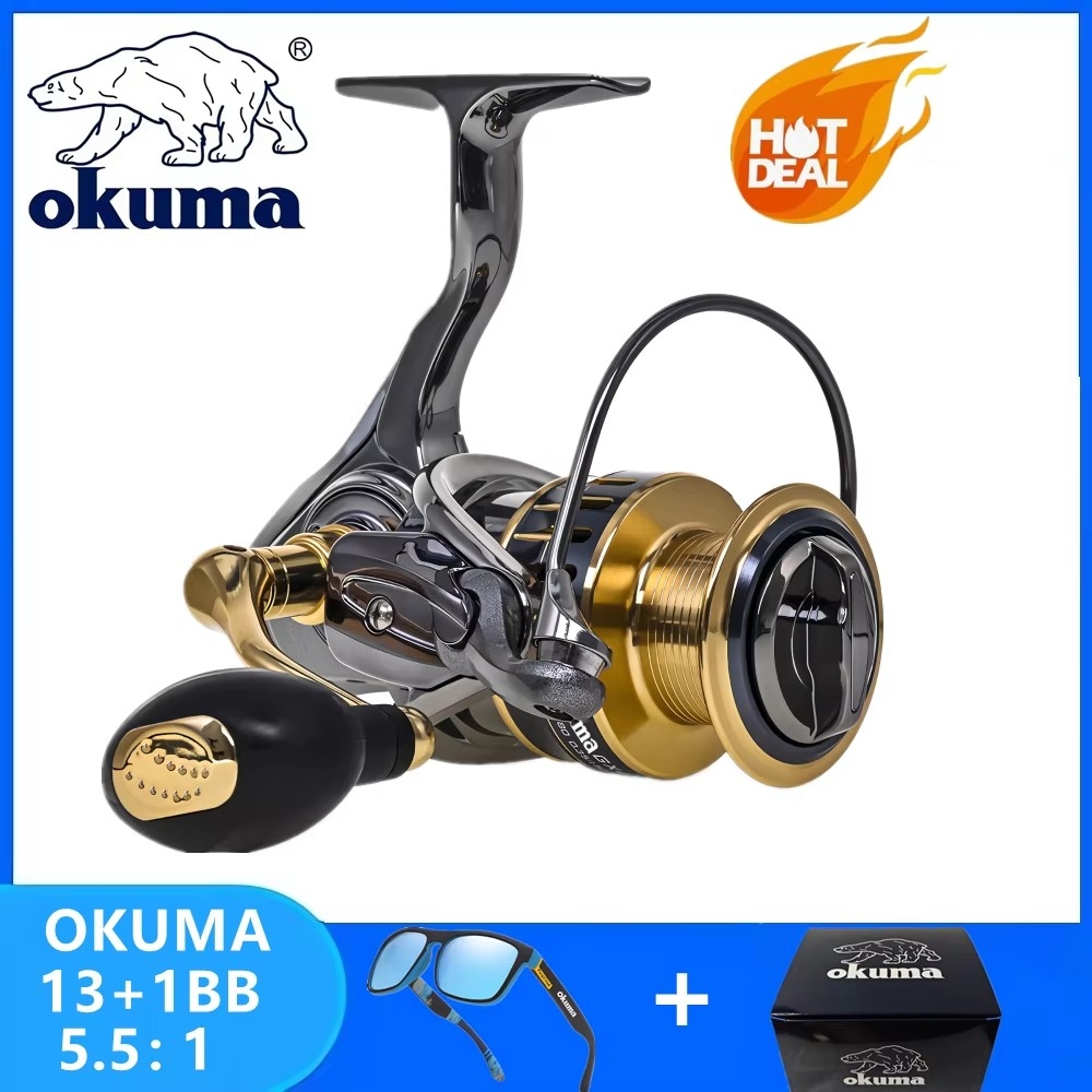 Fishing Boat Steering Wheel - โอคุม่า ออริจินัลรอกตกปลาโลหะทั้งหมด 13+1BB รอกตกปลาแบบหมุนได้ คอยล์ตกปลาแบบสปูลตื้น เหมาะสำหรับทุกแหล่งน้ำ